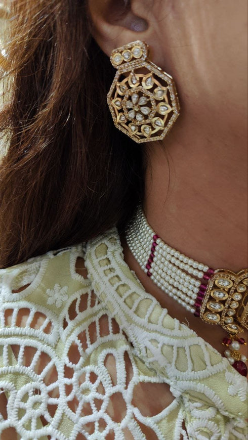 Red Drop Kundan Choker Set